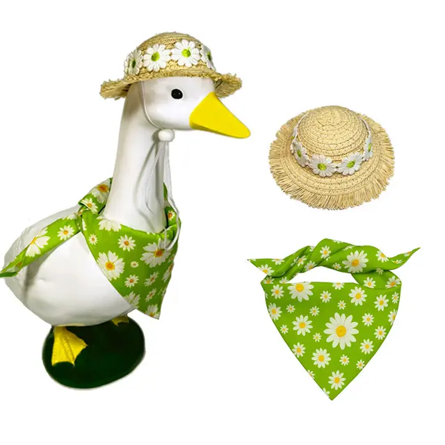 2 Sets Khaki and Green Daisy Delight Porch Goose & Small Pet Costume - 2 Summer Straw…
