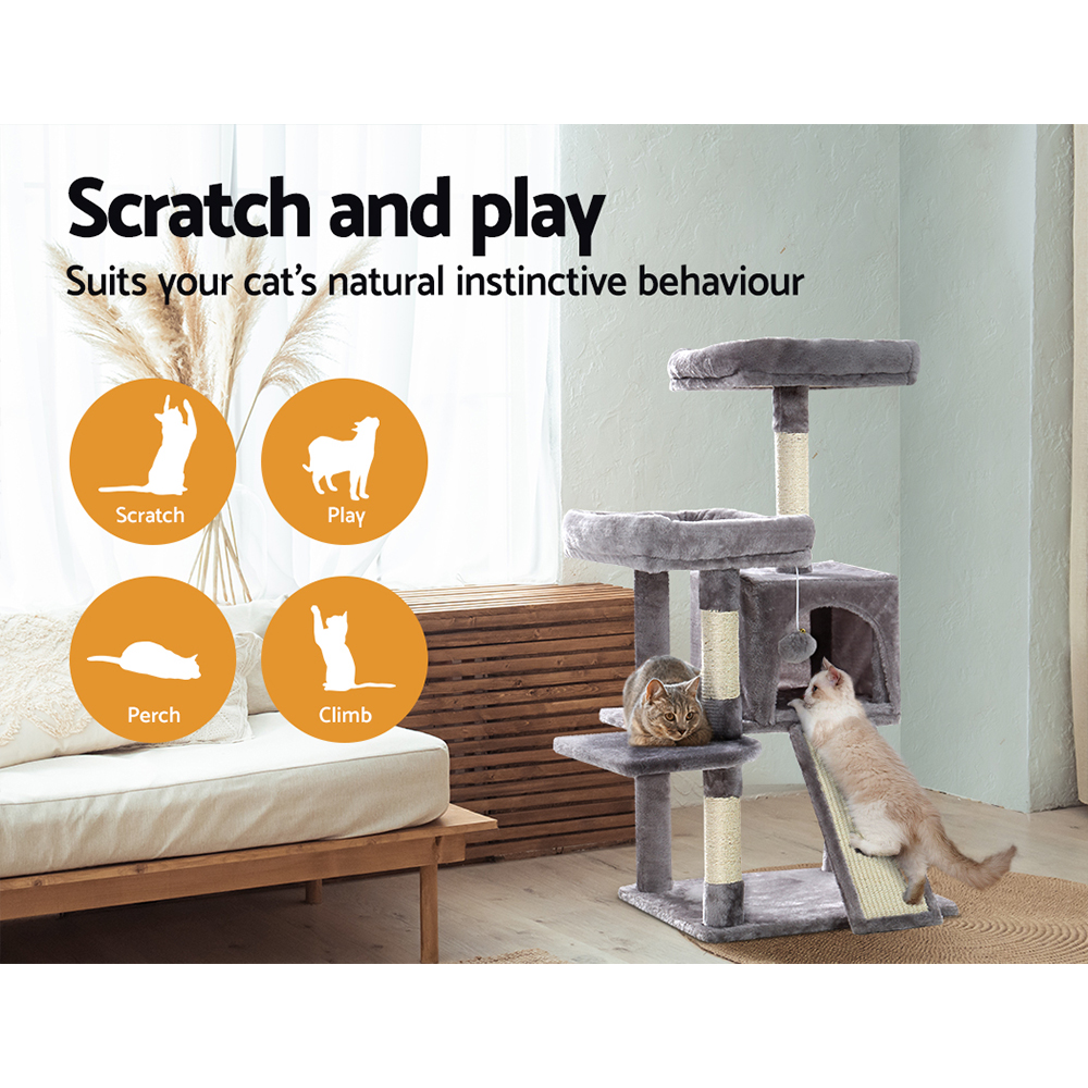 i.Pet Cat Tree 103cm Tower Scratching Post Scratcher Wood Condo House Trees Grey image 4