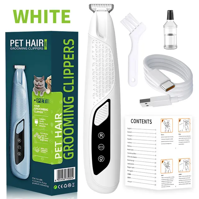 White Precision Pet Paw Trimmer - Waterproof & Rechargeable Grooming Clipper for Dog &…