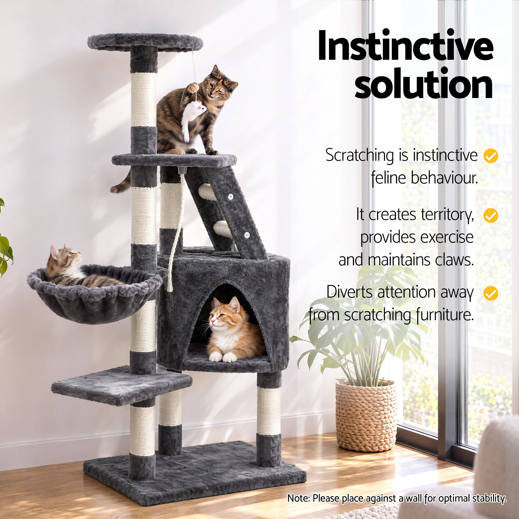 i.Pet Cat Tree 120cm Tower Scratching Post Scratcher Wood Condo House Bed Toys image 6