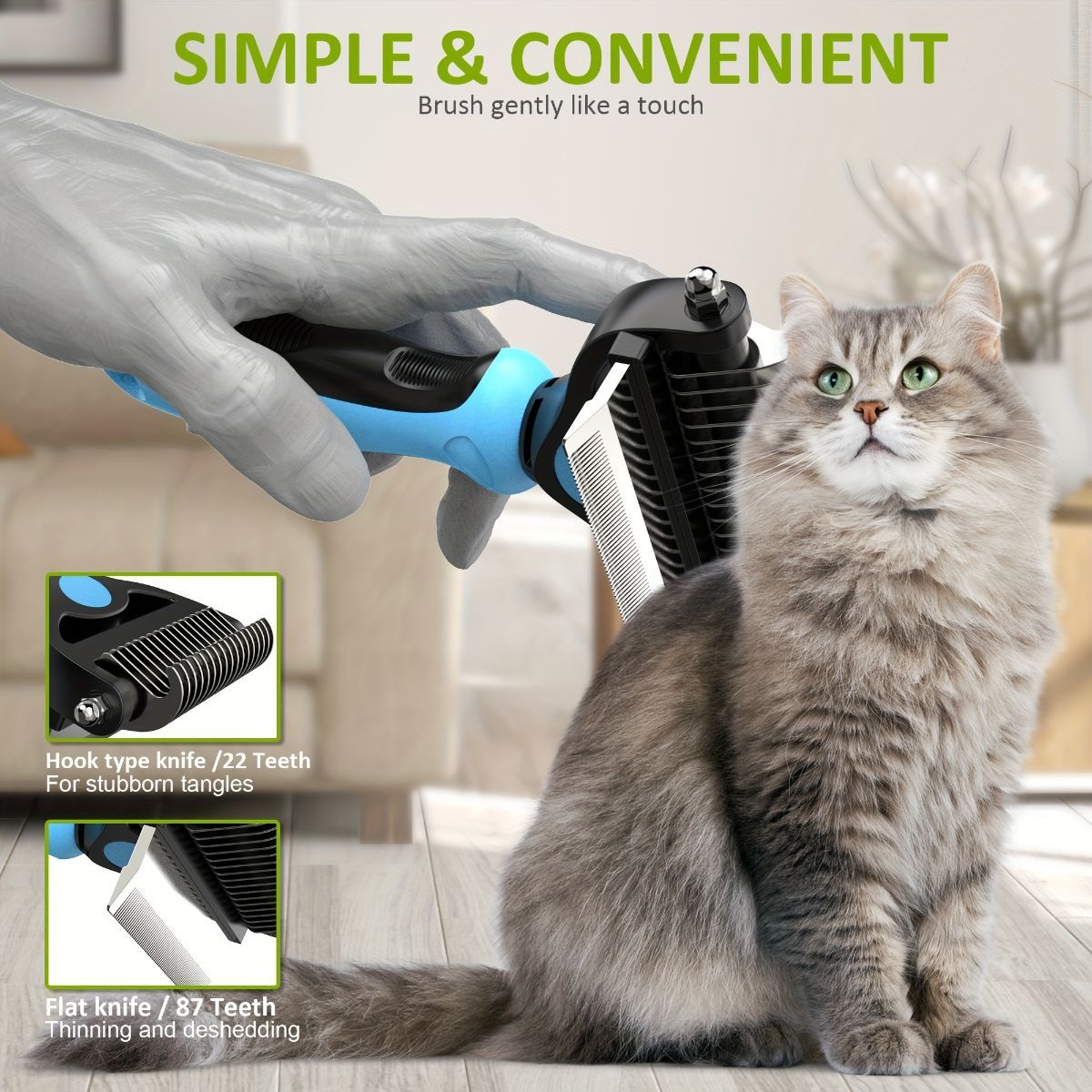 Pet Hair Remover Brush Double-Sided Pet Brush Pet Grooming Tool Dog…, White, Large image 4
