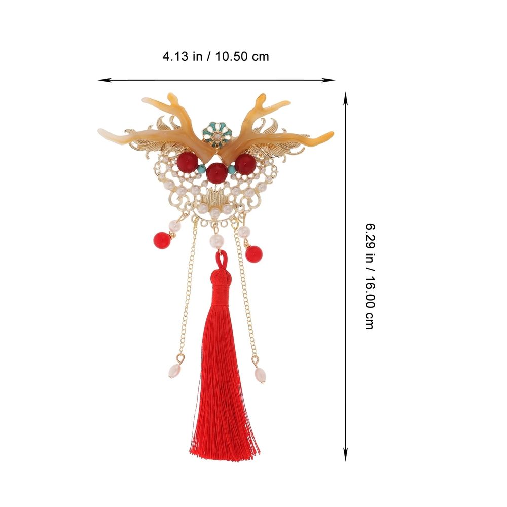 1 Pair Chinese New Year Hair Clips with Dragon Horn and Tassel Design image 2