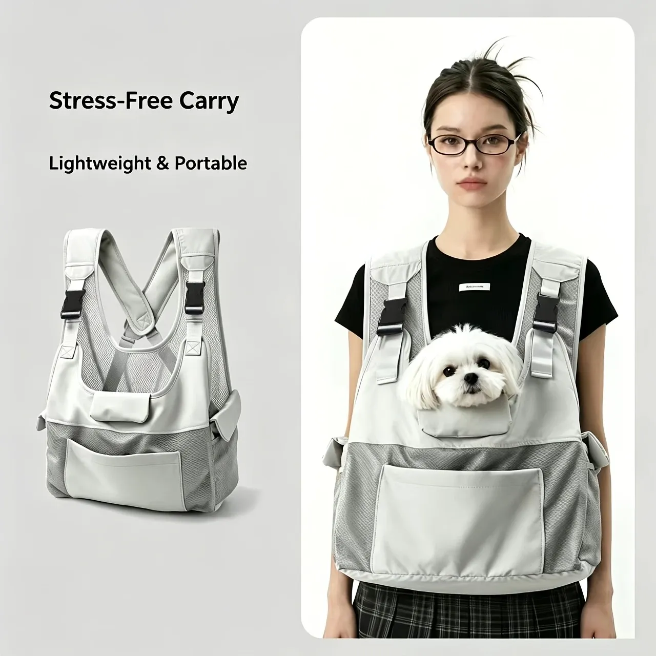 Lightweight breathable nylon pet backpack with front mesh head-out design image 6