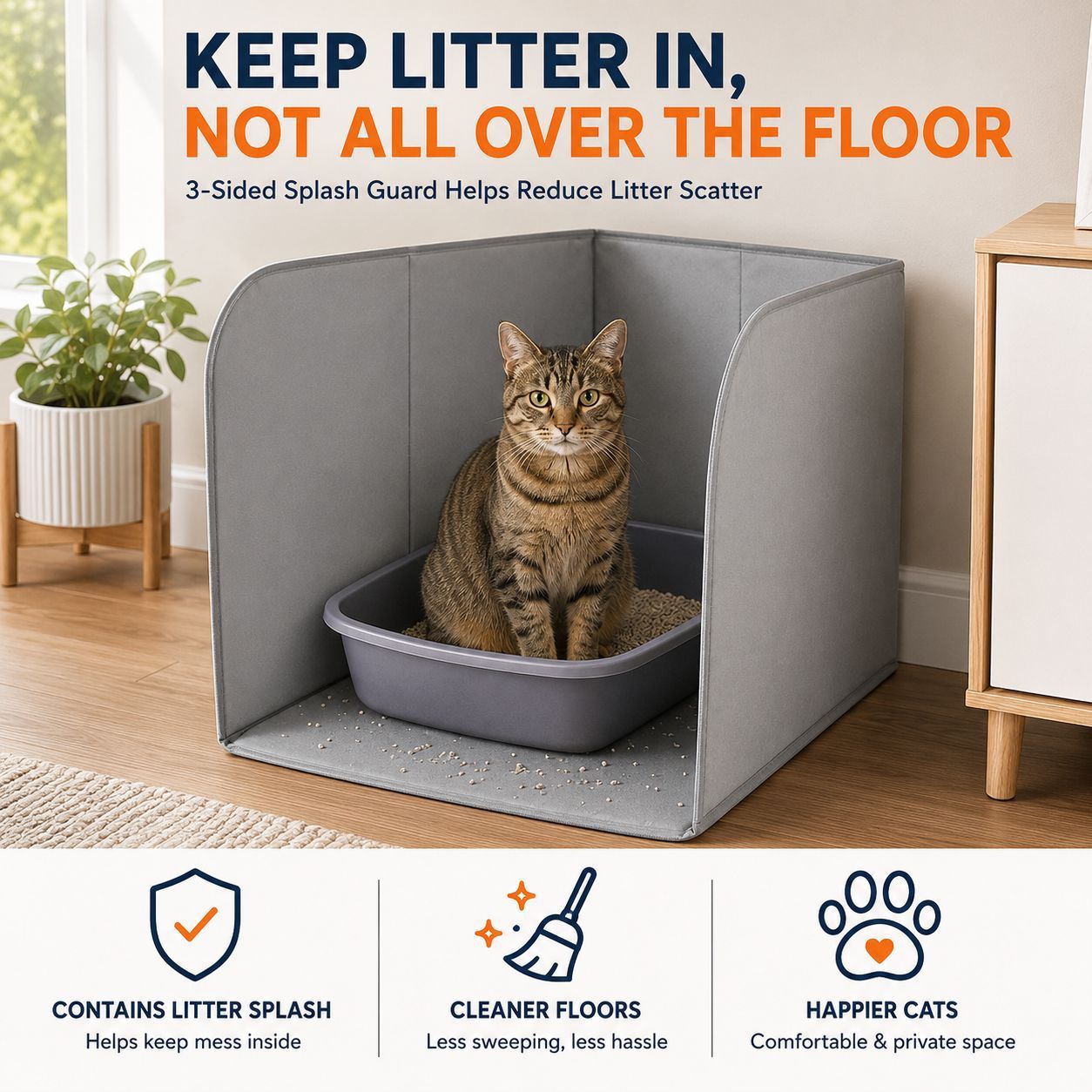 Foldable Cat Litter Box Splash Guard with Waterproof Liner image 2