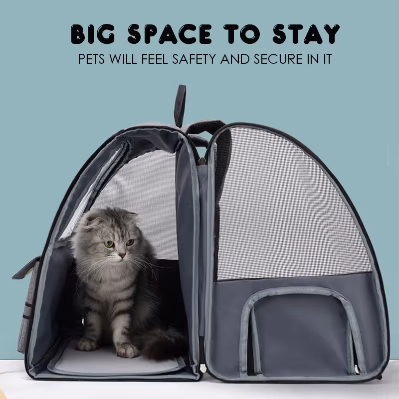 Light Blue Collapsible Pet Carrier Backpack with Trolley Sleeve image 3