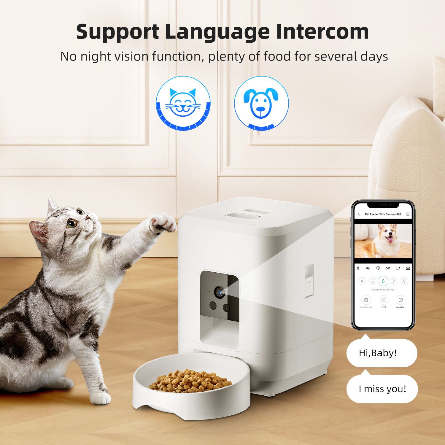 Smart Pet Feeder with Camera 2L, White image 7
