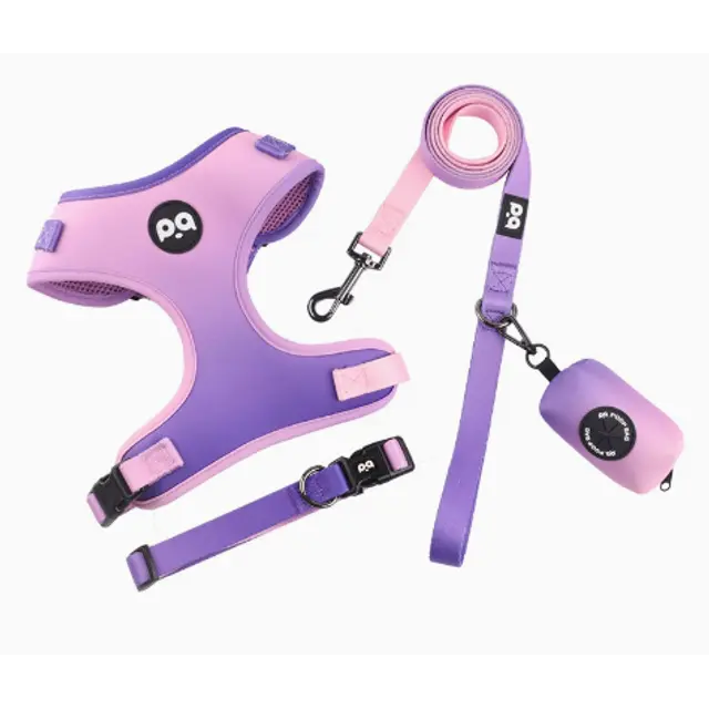 XS Purple-pink Adjustable Soft Pet Harness with Leash & Poop Bag Dispenser
