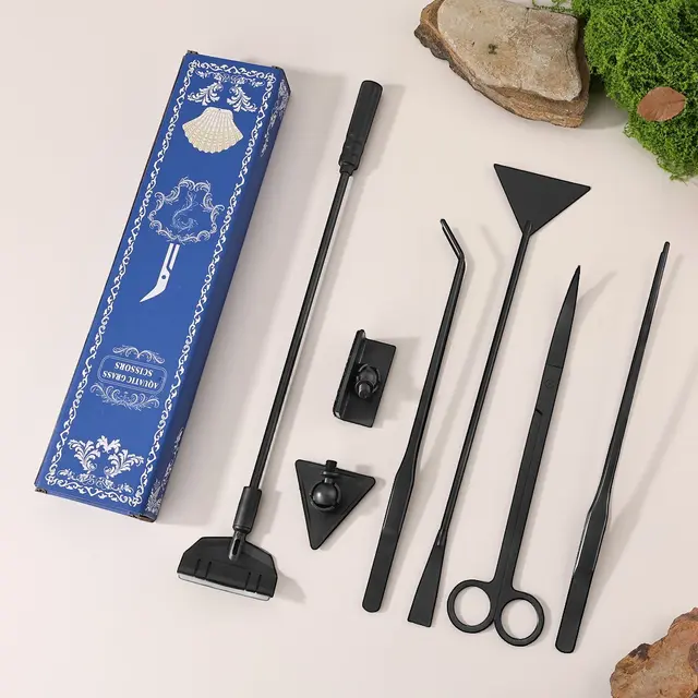 Black Stainless Steel Aquarium Cleaning Tool Kit - 5 Piece Fish Tank Maintenance Set…