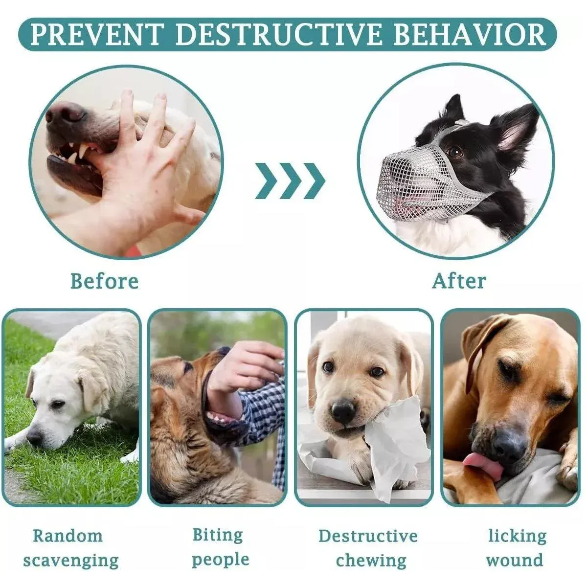 2PCS Adjustable Mesh Pet Dog Muzzle Mask Mouth Cover No Bite Strap Mouth Cover - Black-M image 10