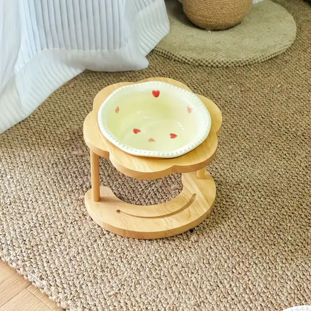 Ceramic Pet Feeder with Wood Stand