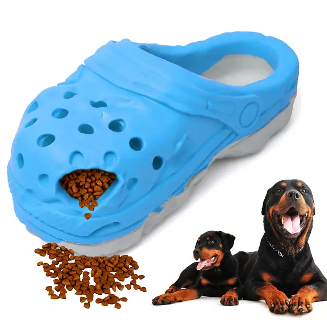 Size L Blue Tough Slipper Dog Chew Toy - Natural Rubber Treat Dispenser & Teeth…