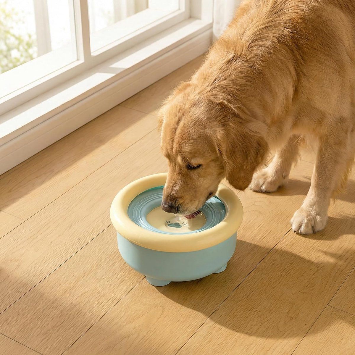 Spill-Proof Splash-Free Pet Water Bowl with Floating Disc, Blue image 4
