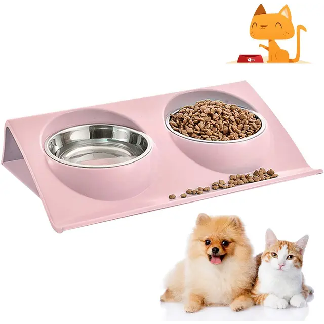 Cat food bowl double cat food bowl – stainless steel cat bowl