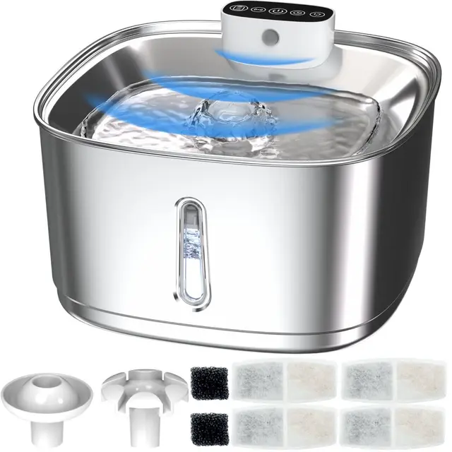 Stainless Steel Cat Water Fountain - 108oz/3.2L Pet Water Fountain Cordless with…