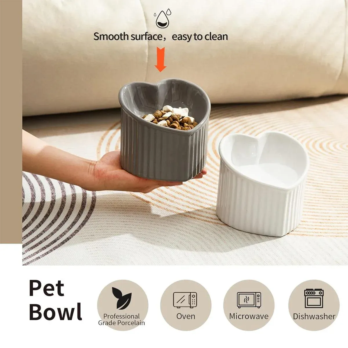 Love Shape Slanted Cat Bowl Ceramic Pet Bowl for Cats Food Water Feeding Dish - Dark… image 12