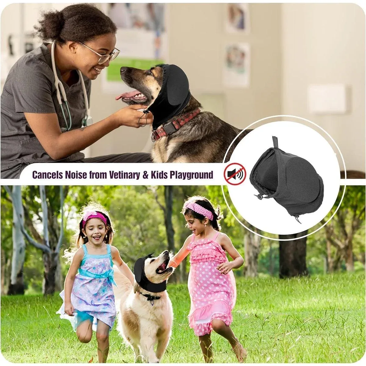 Black Adjustable Dog Ear Muffs Noise Reducing Pet Headwrap Protective Ear Cover - XL image 7