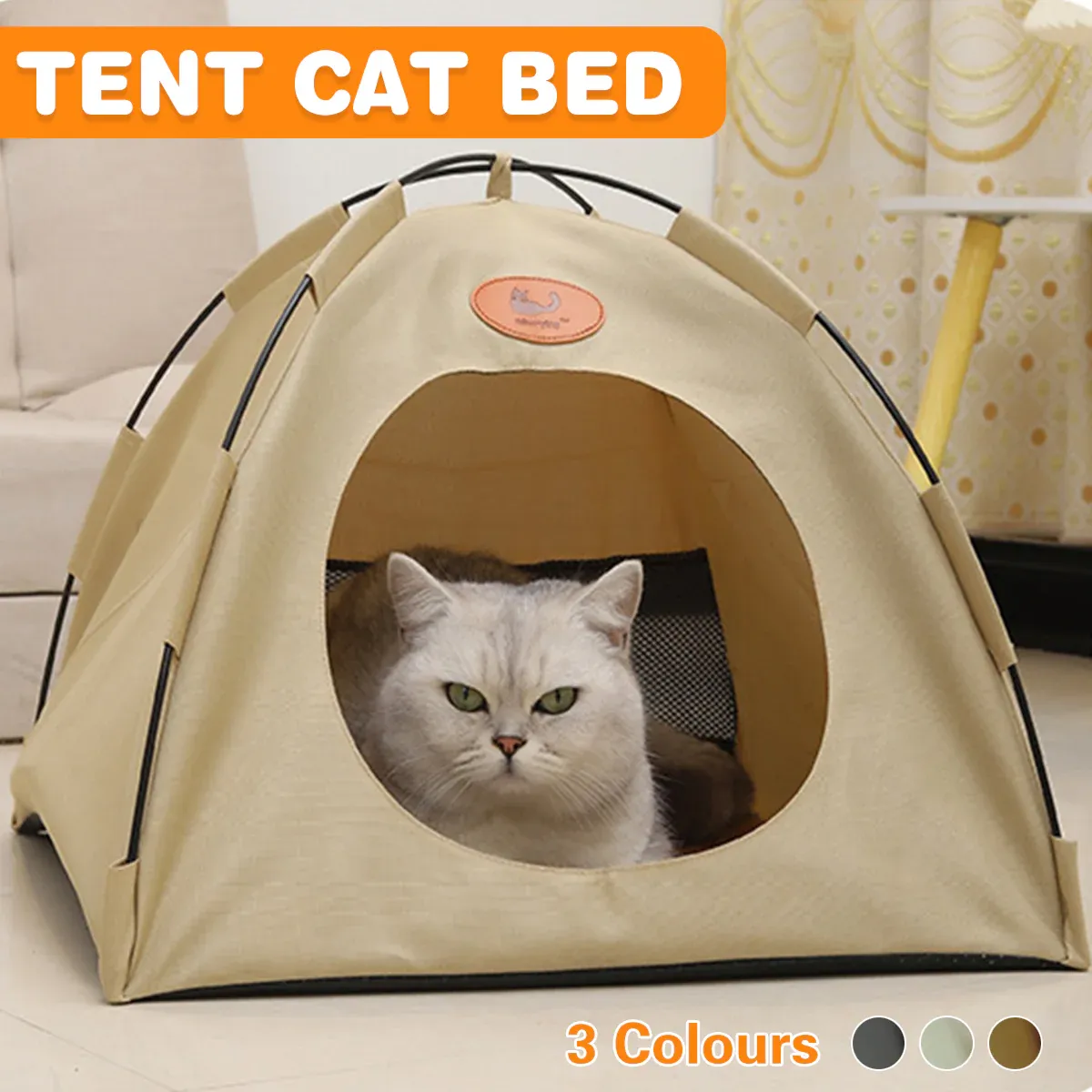 Folding Camping Pet Tent for Cats Puppy Bed Indoor Cat Nest Dog Cave Style House - Grey image 2