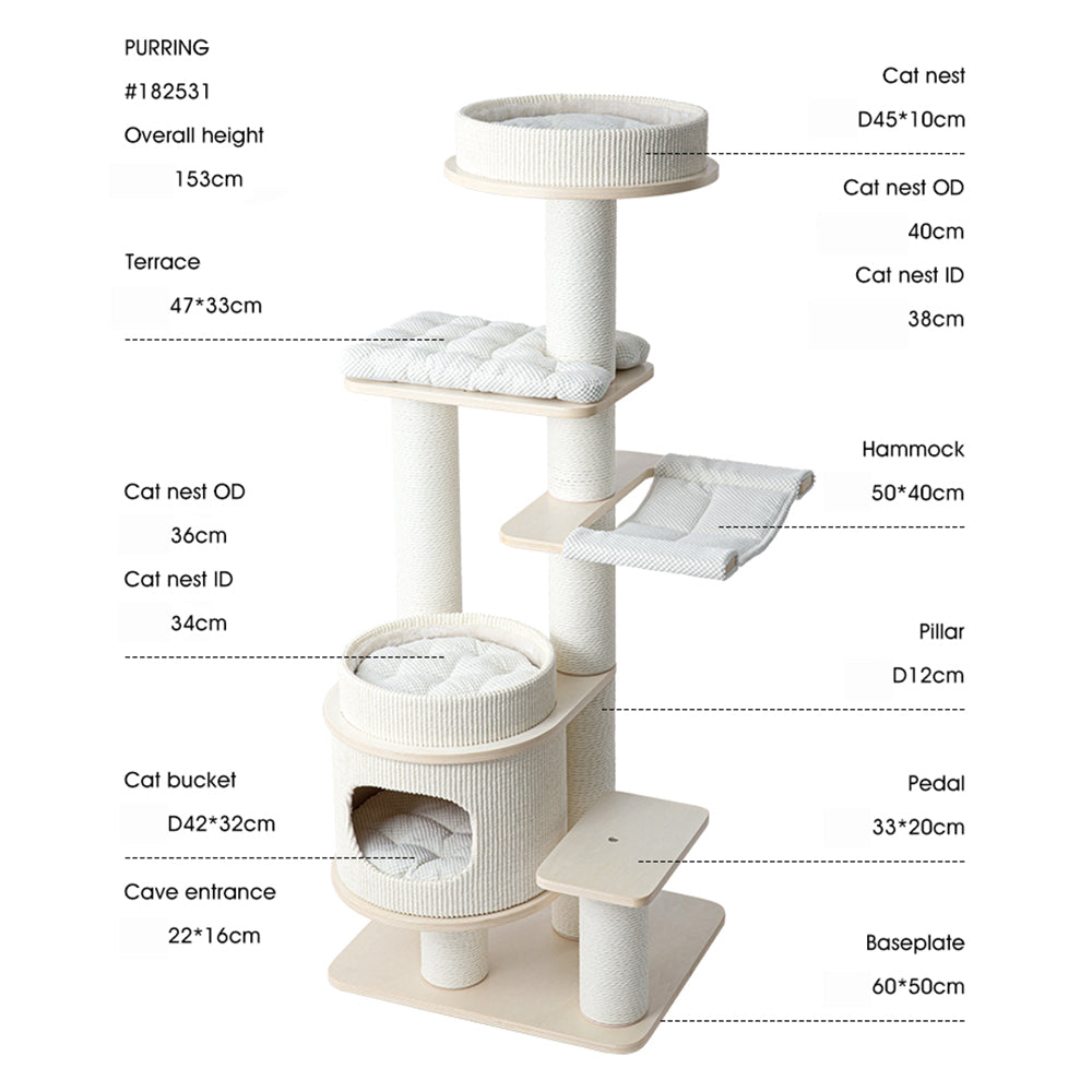 HONEYPOTCAT PURRING Multi-Tier Plush & Sisal Deluxe Cat Tree - 153cm image 3