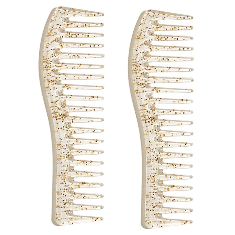 Wide Teeth Combs 2Pcs For Women Smoothing Hair Anti Static Beige 7x2in image 4