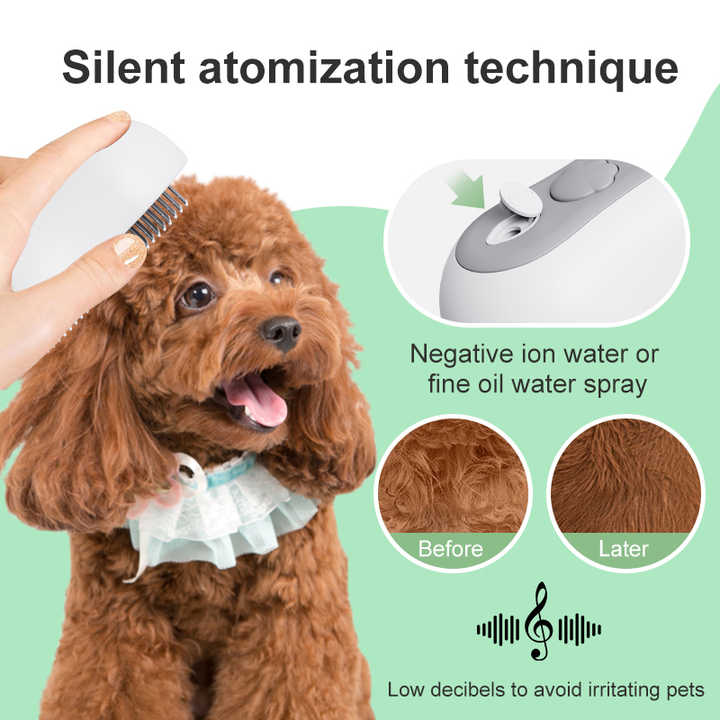 2 Pcs Grey and White 3-in-1 Pet Grooming Steam Brush – Silent image 2