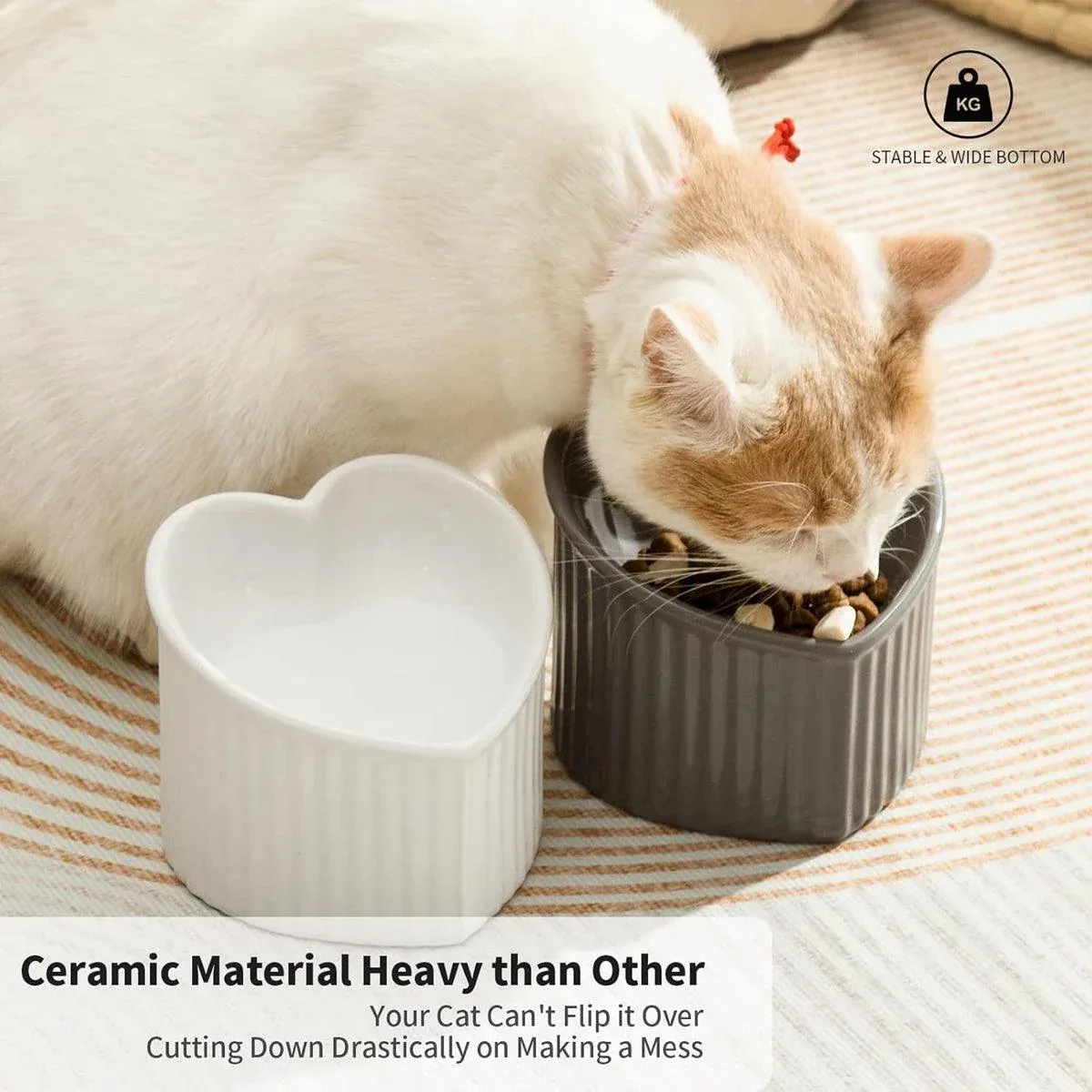 Love Shape Slanted Cat Bowl Ceramic Pet Bowl for Cats Food Water Feeding Dish - Black image 7