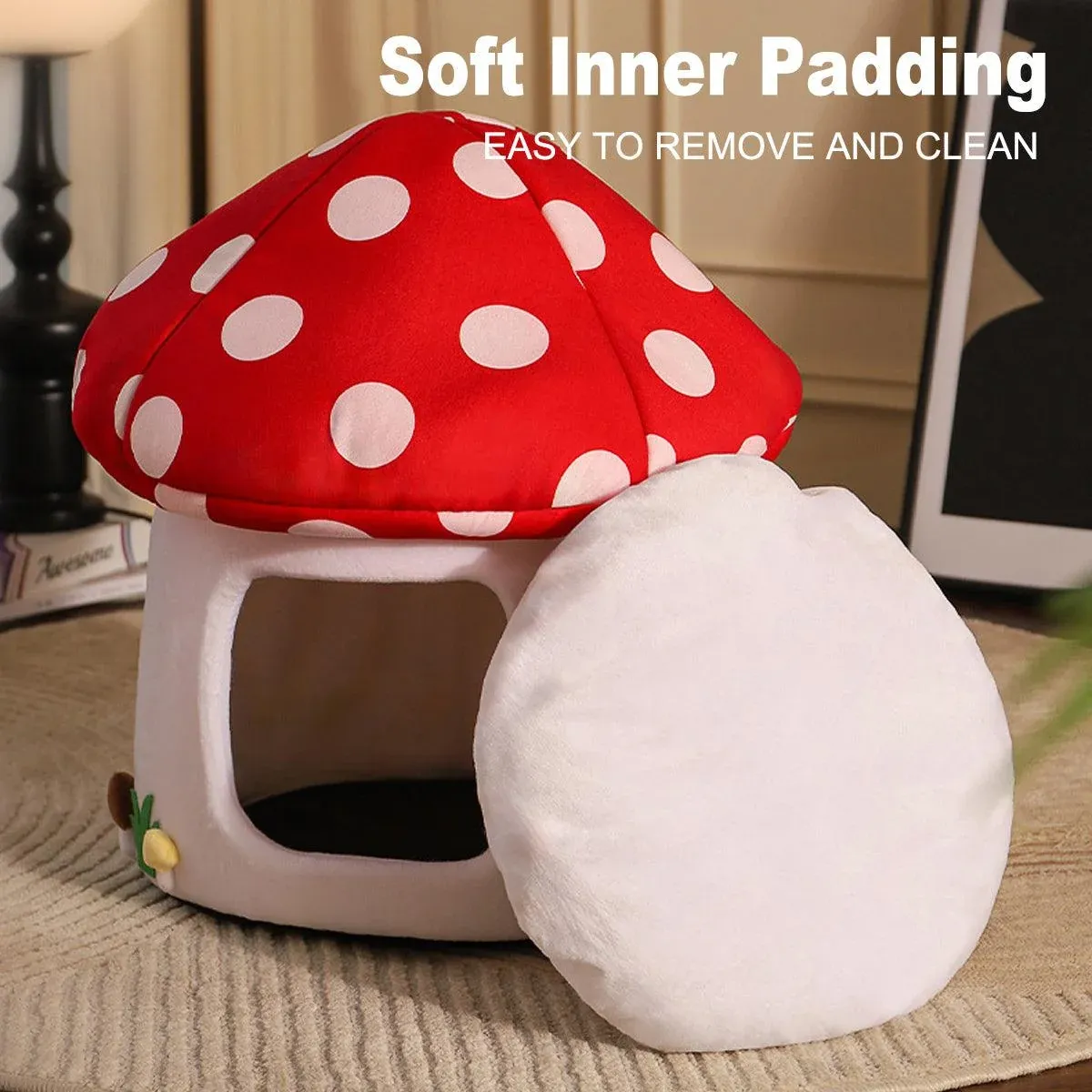 Winter Mushroom Cat House Cozy Sleeping Pet Bed for Cats Indoor Warm Pet House image 5
