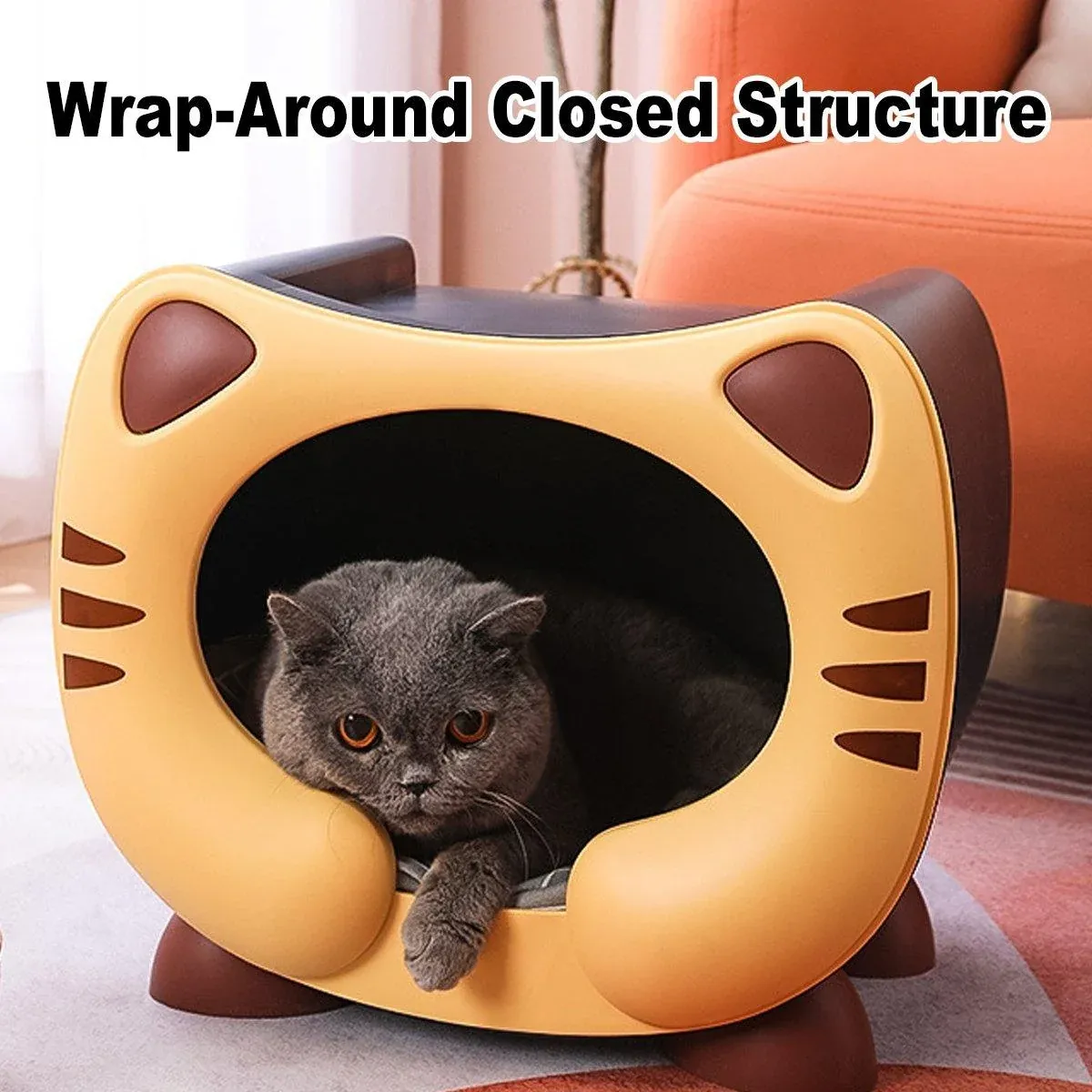 Semi Closed Cat Nest Soft Cozy Pet Bed for Cats Small Animals Indoor Sleeping - Blue image 9