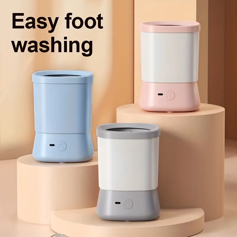 Pet Automatic Paw Cleaner with 360° Rotating Silicone Bristles, Pink image 2