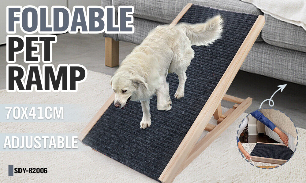 VaKa 70cm Foldable Dog Pet Ramp Adjustable Height Dogs Stairs For Bed Sofa 82006 image 2