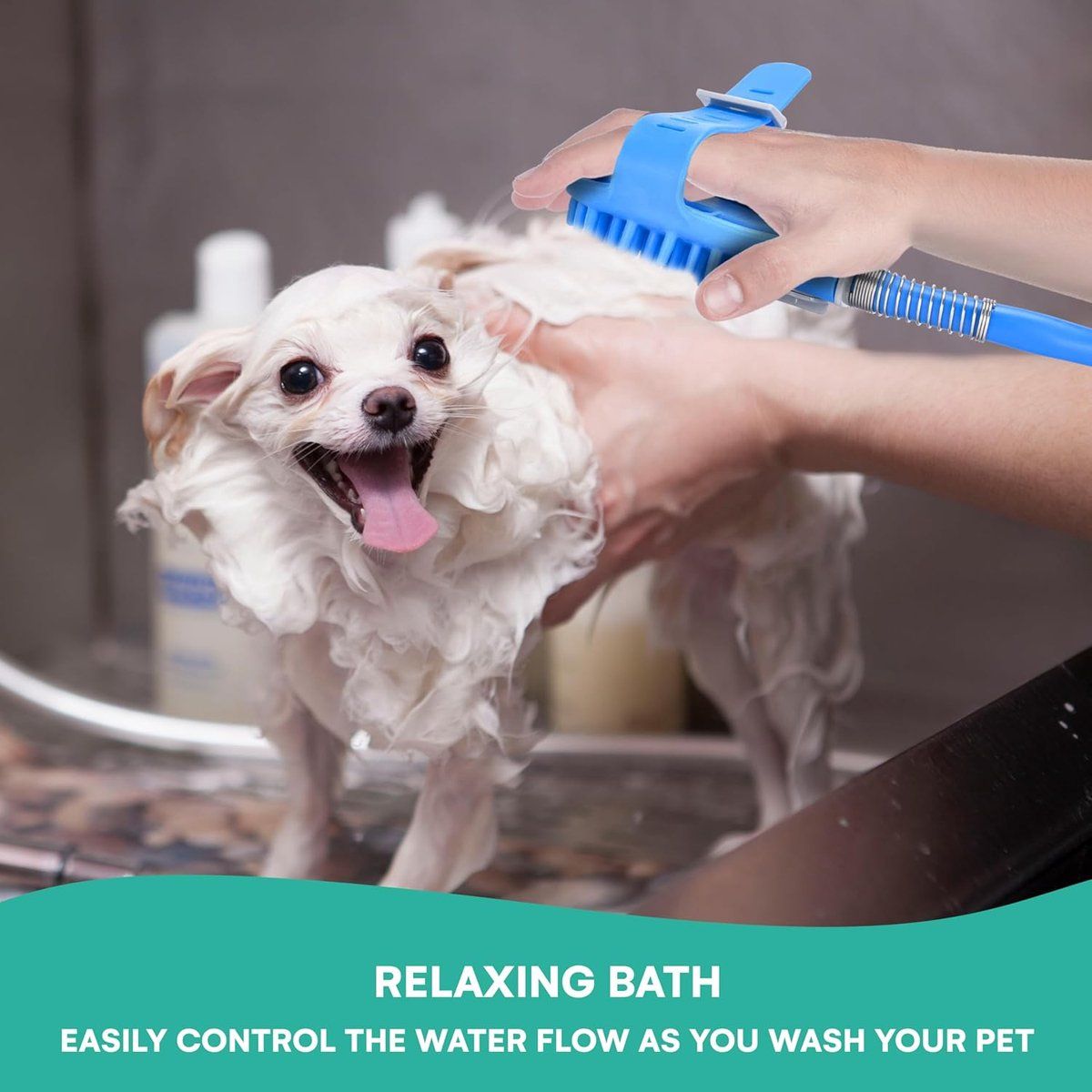 Pet Shower Head with Bath Brush 2 in 1 Dog and Cat Washing Sprayer with Hose…, Blue image 4