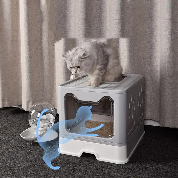 Foldable Cat Litter Box with Pull-Out Tray -Easy Cleaning and Anti-Splash Design Grey… image 3