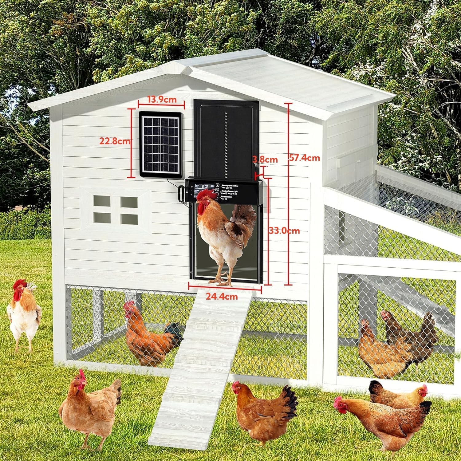 CARLA HOME Automatic Chicken Coop Door Solar Powered with 4 Mode Timer & Light Sensor image 7
