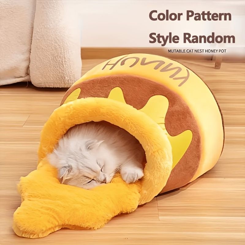 HUNNY Honey Pot Cat Bed Large 65×43×27cm, Enclosed & Washable Pet Cave(yellow） image 7