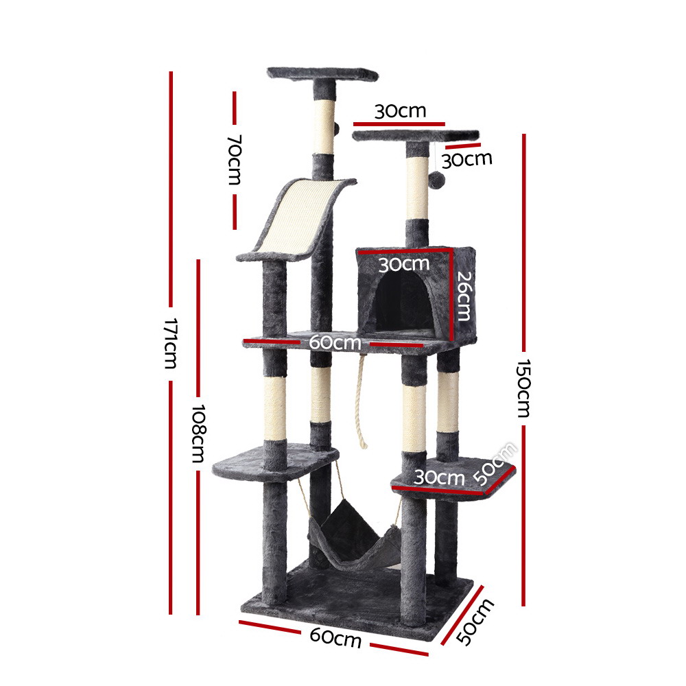 i.Pet Cat Tree 171cm Tower Scratching Post Scratcher Wooden Condo House Bed Toys image 2