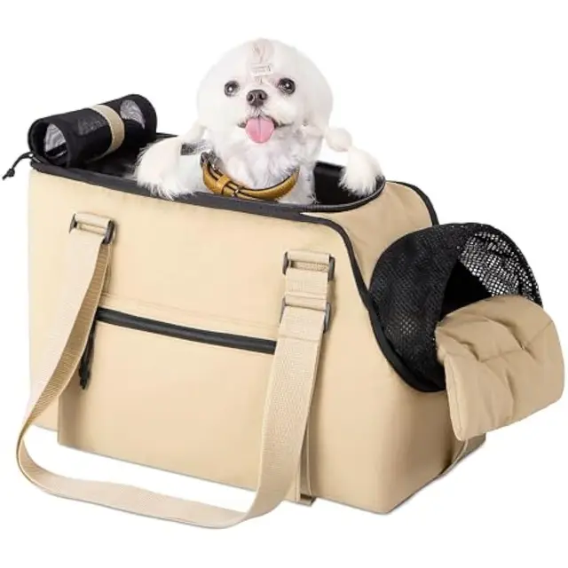 Versatile Pet Carrier Tote Bag for Small Dogs & Cats - Waterproof, Khaki