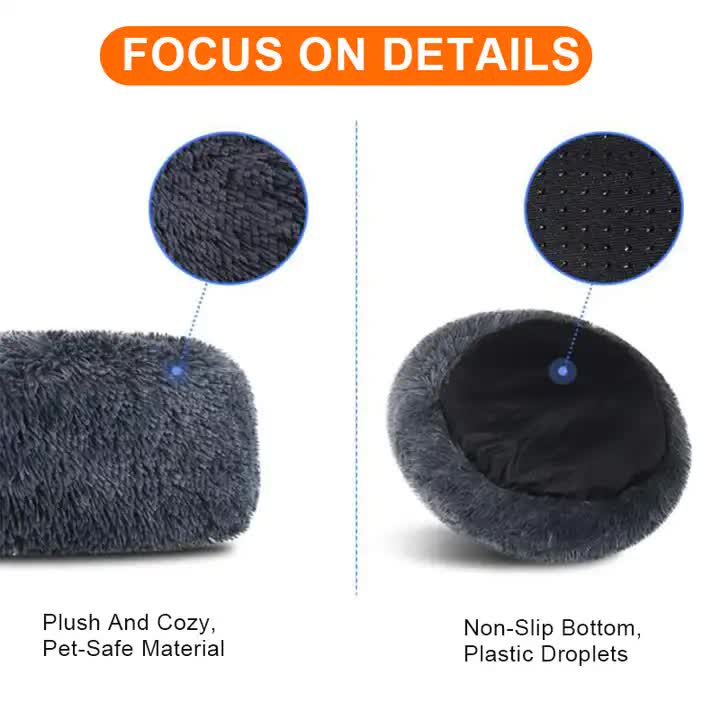 Calming Donut Pet Bed -Soft Faux Fur image 4