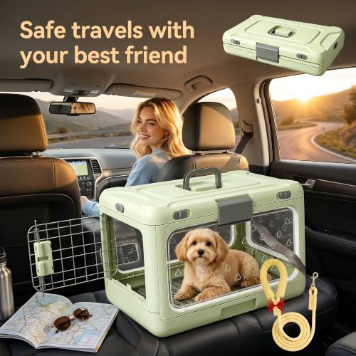 Foldable Hard Cat Carrier – Portable Travel cage, Green, Small/20, 12.2in image 5