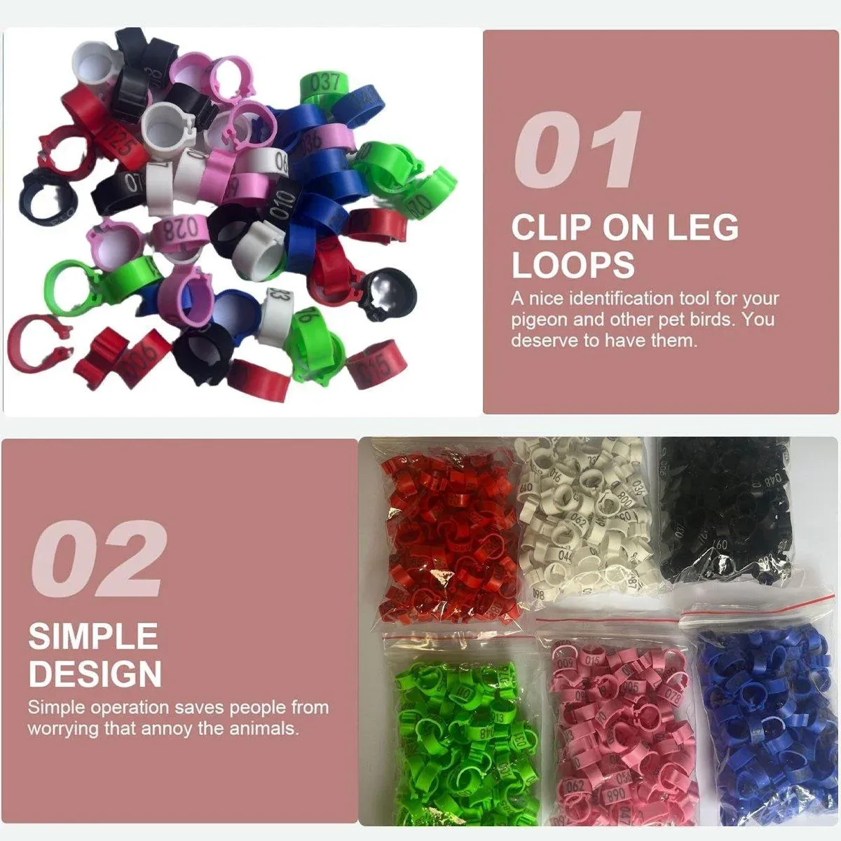 100X 001-100 Digital Numbered Bird Leg Band Rings Clip For Pigeon Parrot Poultry - Green image 6