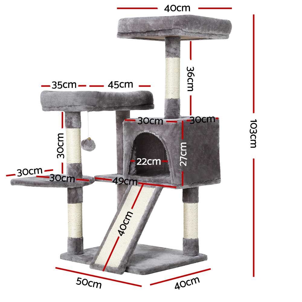 i.Pet Cat Tree 103cm Tower Scratching Post Scratcher Wood Condo House Trees Grey image 2