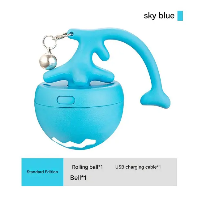 Rechargeable Interactive Cat Toy - Self-Rolling Ball with LED Light, Blue