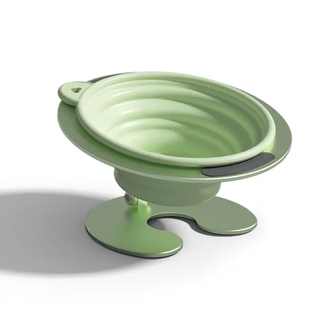 Green Foldable Elevated Pet Bowl Set - Tilted Ergonomic Cat Feeder with Aluminum Stand…