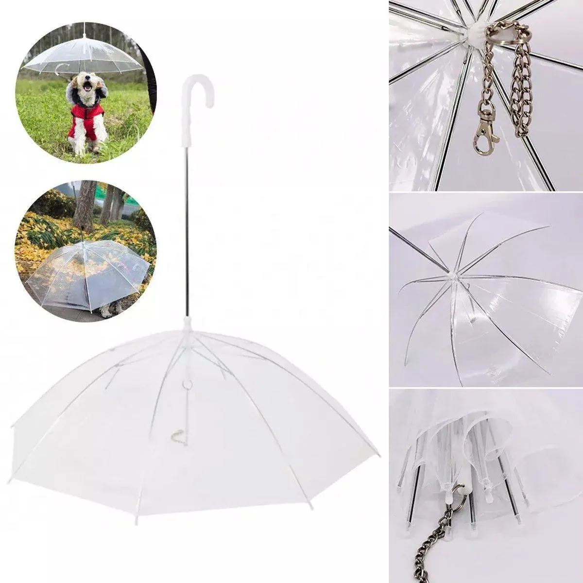 Pet Dog Transparent Umbrella 30 inch Diameter With Dog Leash For Rain Walking Outdoor image 13
