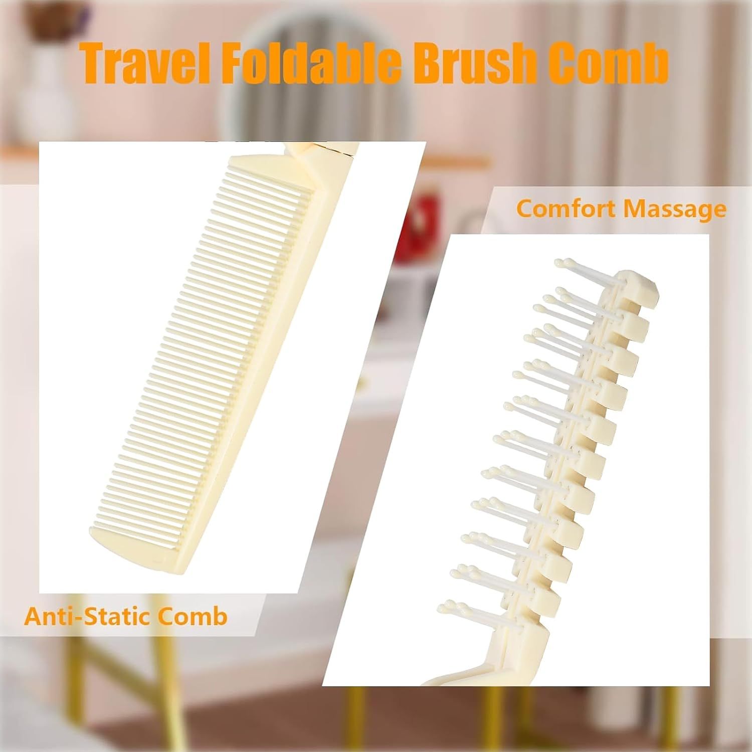 6PCS Travel Foldable Brush Comb Portable Folding Comb, Beige image 2