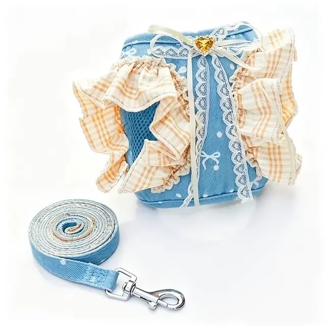 Pet Denim Harness Leash Set Breathable Adjustable Escape Proof for Small Medium Dogs…