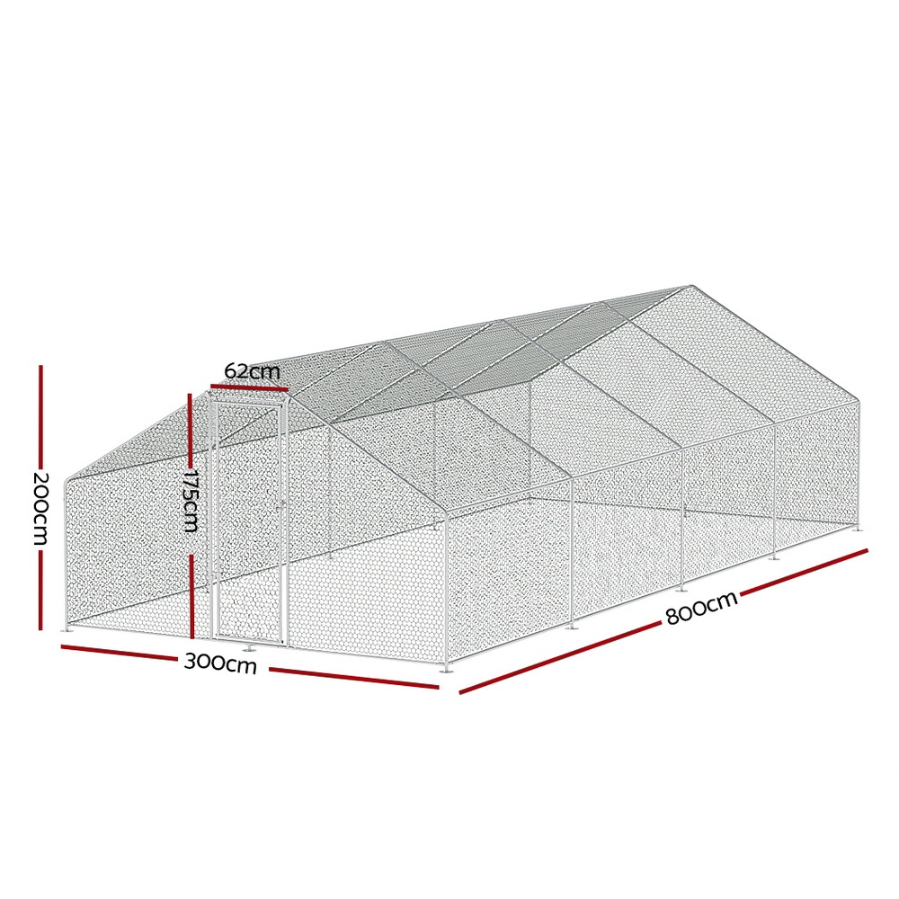 i.Pet Chicken Coop Cage 3x8x2m Galvanised Steel image 5