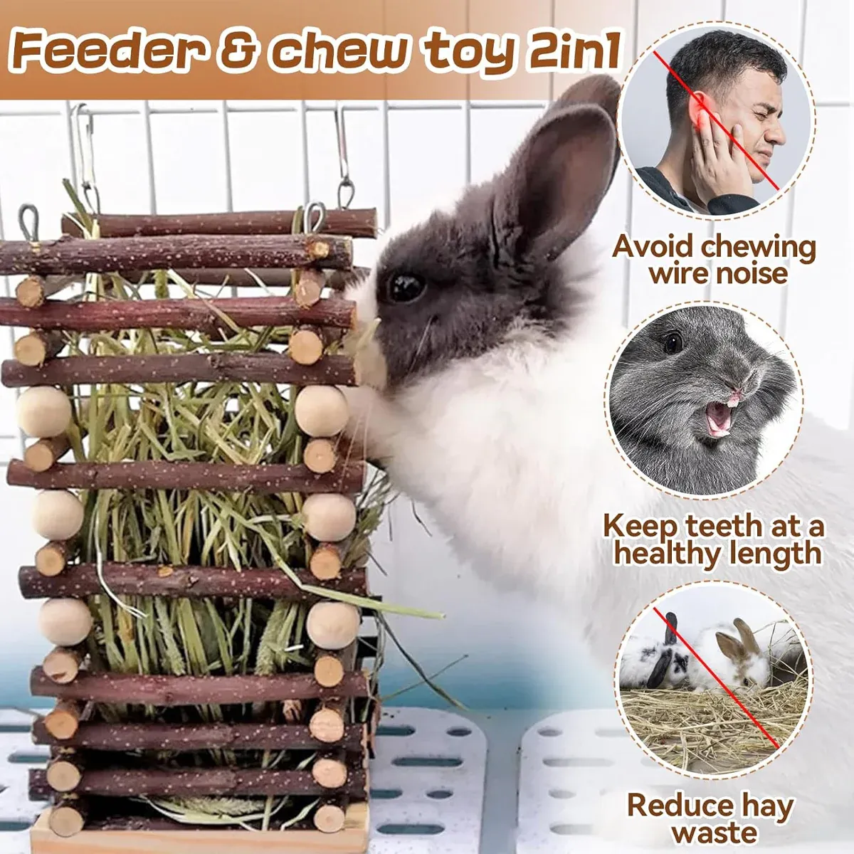 Rabbit Hay Feeder Rack Apple Wood Grass Holder Natural Food Rack Small Pet image 6
