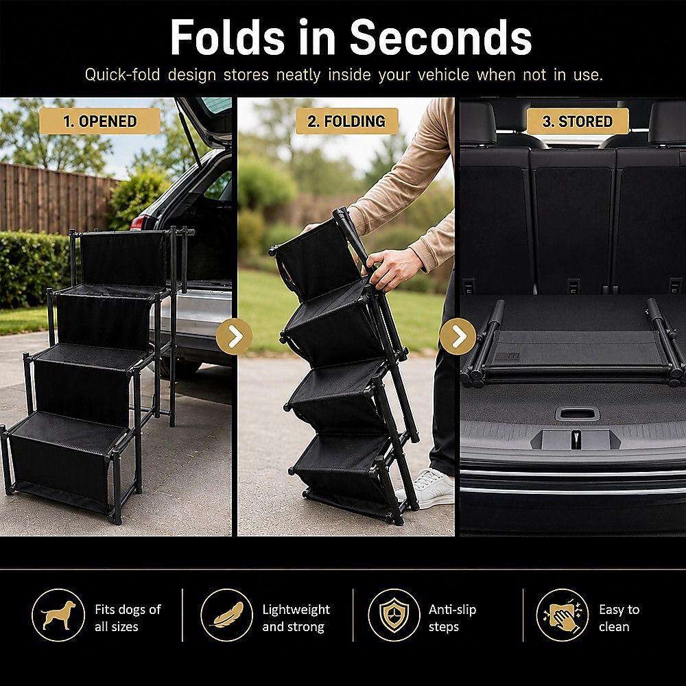 Folding Dog Car Boot Steps Ladder Lightweight Strong Pet Stairs image 3