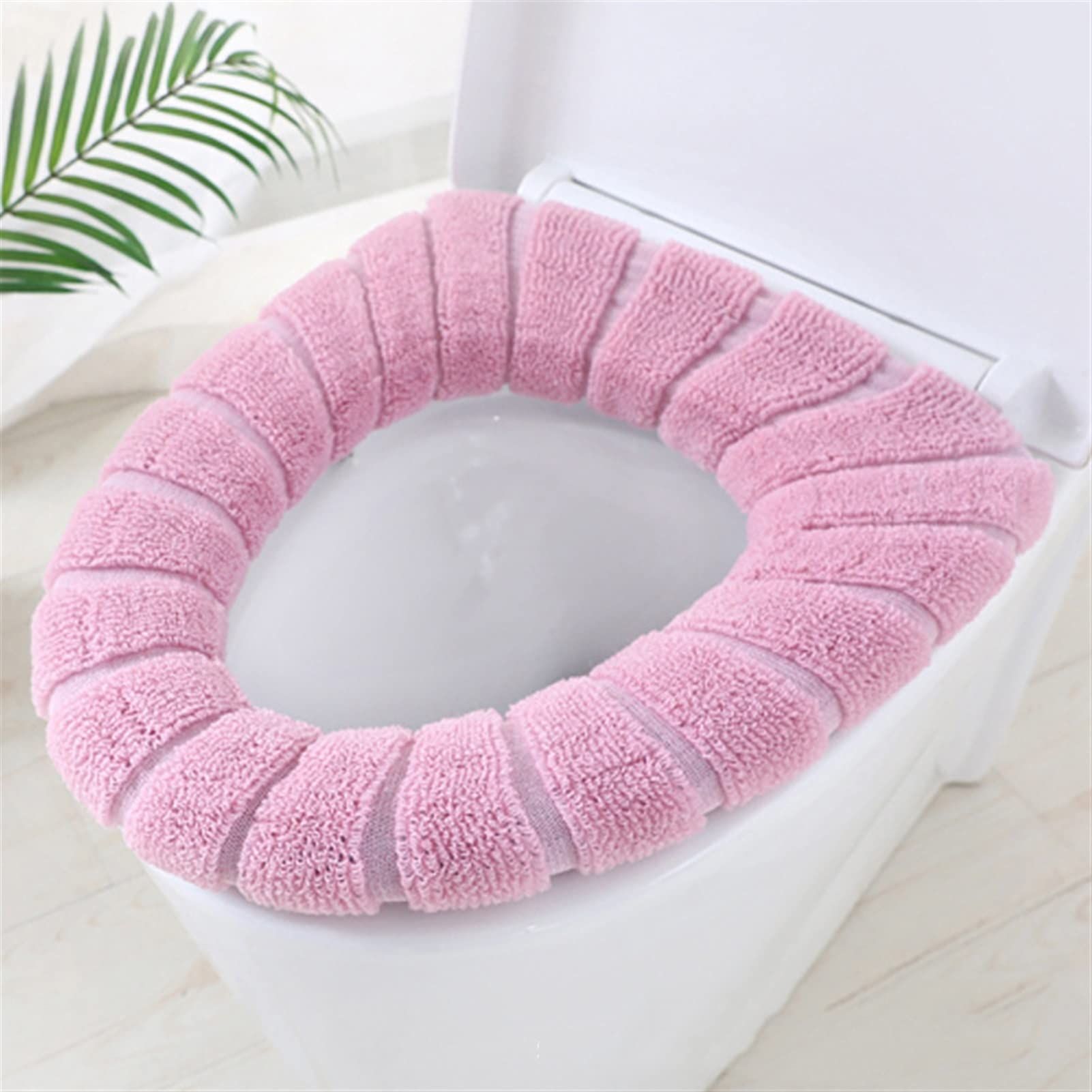 Bathroom Soft Thicker Warmer Stretchable Washable Cloth Toilet Seat Cover Pads, Pink image 3