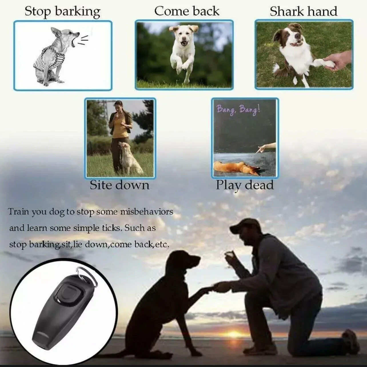 Dog Whistle and Clicker Set for Training Stop Barking Obedience Tool Combo - Green image 7
