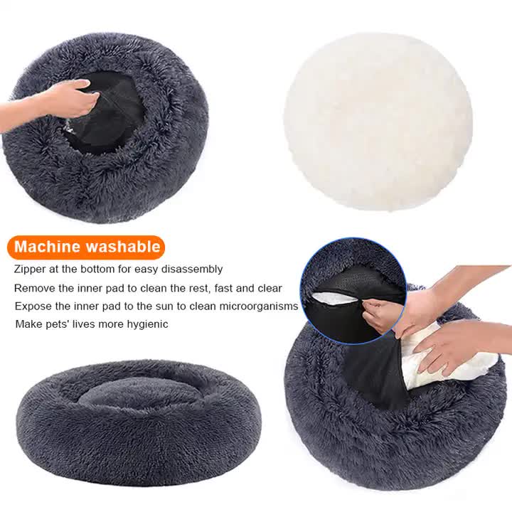 Calming Donut Pet Bed -Soft Faux Fur image 3